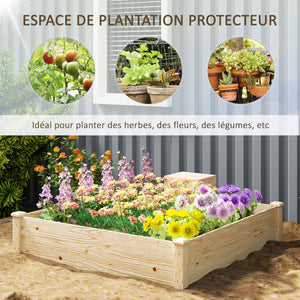 Jardinière en bois, carré potager extérieur bois avec bac à compost, design à fond ouvert, bac à fleurs pour légumes fleurs dans jardin terrasse patio, 123 x 123 x 25,5 cm, bois naturel