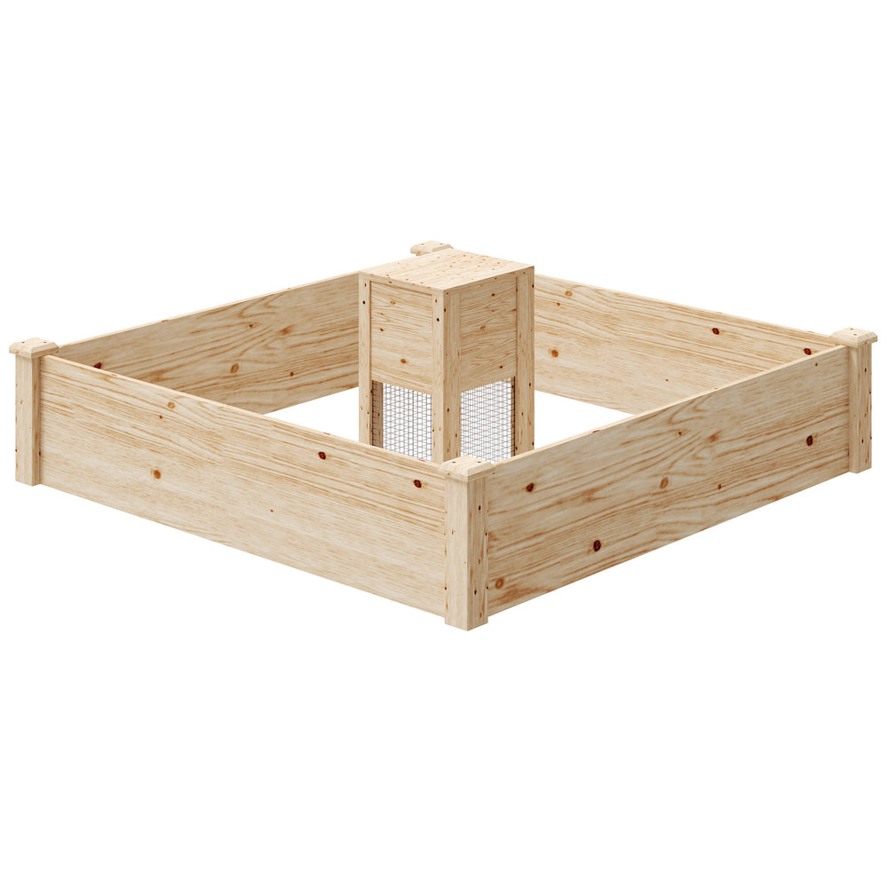 Jardinière en bois, carré potager extérieur bois avec bac à compost, design à fond ouvert, bac à fleurs pour légumes fleurs dans jardin terrasse patio, 123 x 123 x 25,5 cm, bois naturel