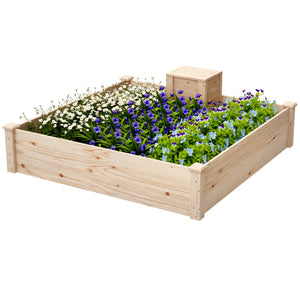Jardinière en bois, carré potager extérieur bois avec bac à compost, design à fond ouvert, bac à fleurs pour légumes fleurs dans jardin terrasse patio, 123 x 123 x 25,5 cm, bois naturel