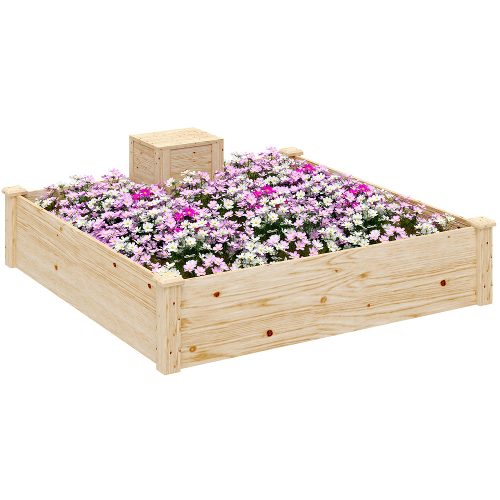 Jardinière en bois, carré potager extérieur bois avec bac à compost, design à fond ouvert, bac à fleurs pour légumes fleurs dans jardin terrasse patio, 123 x 123 x 25,5 cm, bois naturel