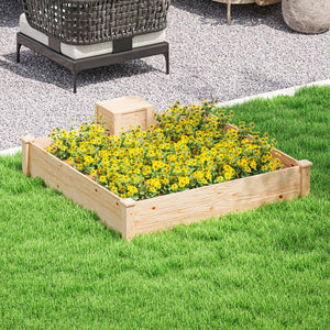 Jardinière en bois, carré potager extérieur bois avec bac à compost, design à fond ouvert, bac à fleurs pour légumes fleurs dans jardin terrasse patio, 123 x 123 x 25,5 cm, bois naturel