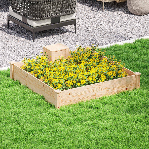 Jardinière en bois, carré potager extérieur bois avec bac à compost, design à fond ouvert, bac à fleurs pour légumes fleurs dans jardin terrasse patio, 123 x 123 x 25,5 cm, bois naturel
