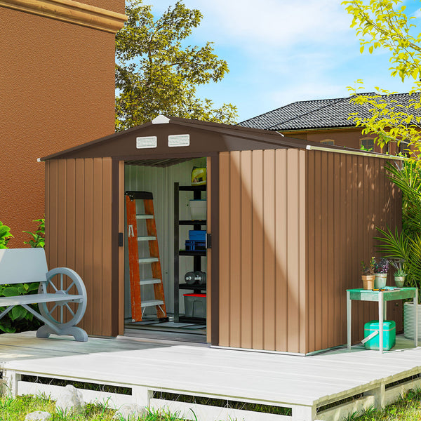 Abri de Jardin 4,9 m² cabane de jardin armoire de jardin Dim. 2,77L x 1,95l x 1,92H m Porte coulissante ventilations tôle Acier Jaune