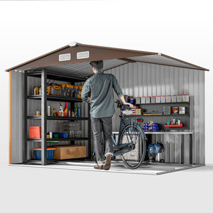 Abri de Jardin 4,9 m² cabane de jardin armoire de jardin Dim. 2,77L x 1,95l x 1,92H m Porte coulissante ventilations tôle Acier Jaune