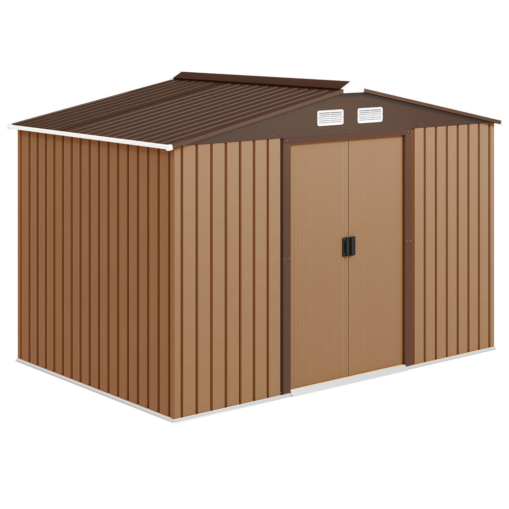 Abri de Jardin 4,9 m² cabane de jardin armoire de jardin Dim. 2,77L x 1,95l x 1,92H m Porte coulissante ventilations tôle Acier Jaune