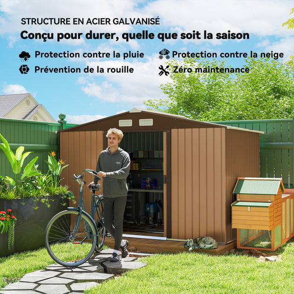 Abri de Jardin 4,9 m² cabane de jardin armoire de jardin Dim. 2,77L x 1,95l x 1,92H m Porte coulissante ventilations tôle Acier Jaune