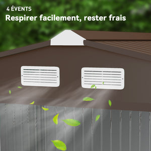 Abri de Jardin 4,9 m² cabane de jardin armoire de jardin Dim. 2,77L x 1,95l x 1,92H m Porte coulissante ventilations tôle Acier Jaune