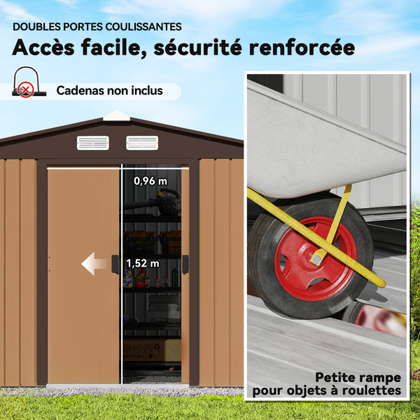 Abri de Jardin 4,9 m² cabane de jardin armoire de jardin Dim. 2,77L x 1,95l x 1,92H m Porte coulissante ventilations tôle Acier Jaune
