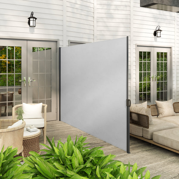 Store latéral Brise-Vue paravent rétractable de jardin dim. 3L x 2H m alu. Polyester Anti-UV Haute densité 180 g/m² Gris clair