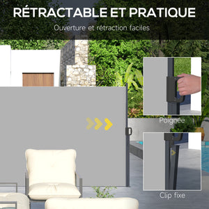 Store latéral Brise-Vue paravent rétractable de jardin dim. 3L x 2H m alu. Polyester Anti-UV Haute densité 180 g/m² Gris clair