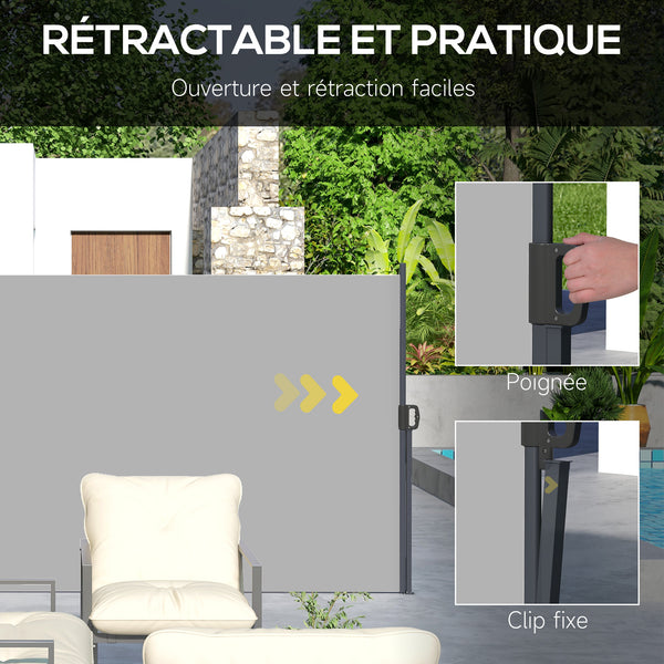 Store latéral Brise-Vue paravent rétractable de jardin dim. 3L x 2H m alu. Polyester Anti-UV Haute densité 180 g/m² Gris clair