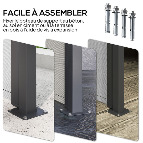 Store latéral Brise-Vue paravent rétractable de jardin dim. 3L x 2H m alu. Polyester Anti-UV Haute densité 180 g/m² Gris clair