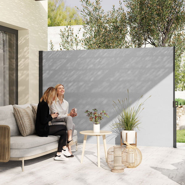 Store latéral Brise-Vue paravent rétractable de jardin dim. 3L x 2H m alu. Polyester Anti-UV Haute densité 180 g/m² Gris clair