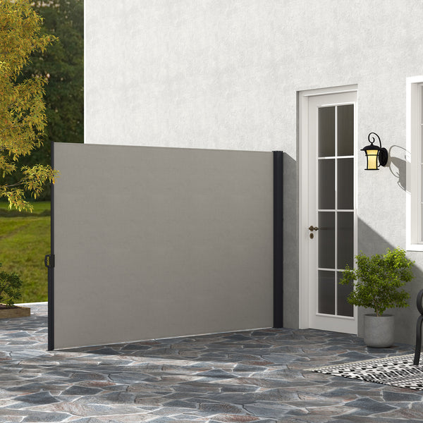 Store latéral Brise-Vue paravent rétractable de jardin dim. 3L x 2H m alu. Polyester Anti-UV Haute densité 180 g/m² Gris clair