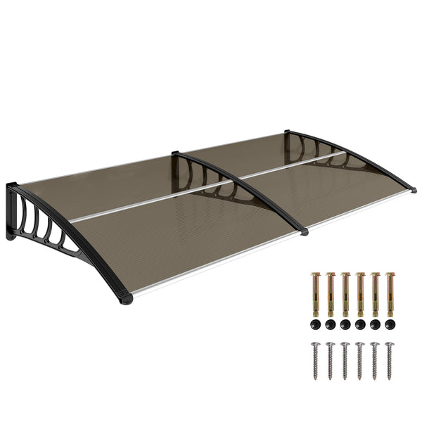 Auvent de porte d'entrée, toit marquise de porte exterieur en polycarbonate et aluminium résistante toit abri protection contre la pluie et UV pour terrasse, balcon, 200 x 96 cm, marron