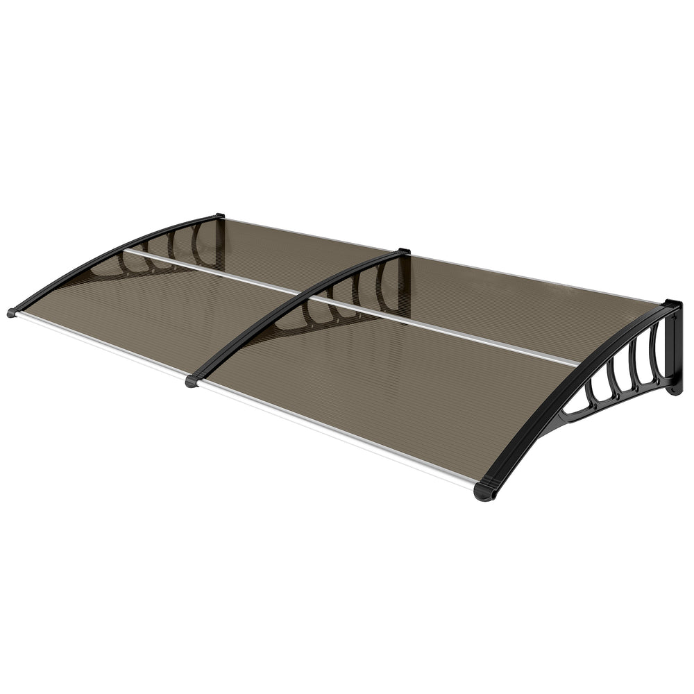 Auvent de porte d'entrée, toit marquise de porte exterieur en polycarbonate et aluminium résistante toit abri protection contre la pluie et UV pour terrasse, balcon, 200 x 96 cm, marron