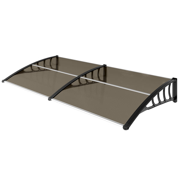 Auvent de porte d'entrée, toit marquise de porte exterieur en polycarbonate et aluminium résistante toit abri protection contre la pluie et UV pour terrasse, balcon, 200 x 96 cm, marron