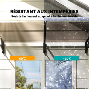 Auvent de porte d'entrée, toit marquise de porte exterieur en polycarbonate et aluminium résistante toit abri protection contre la pluie et UV pour terrasse, balcon, 200 x 96 cm, marron