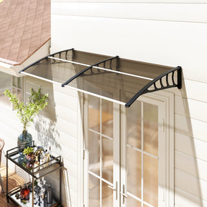 Auvent de porte d'entrée, toit marquise de porte exterieur en polycarbonate et aluminium résistante toit abri protection contre la pluie et UV pour terrasse, balcon, 200 x 96 cm, marron