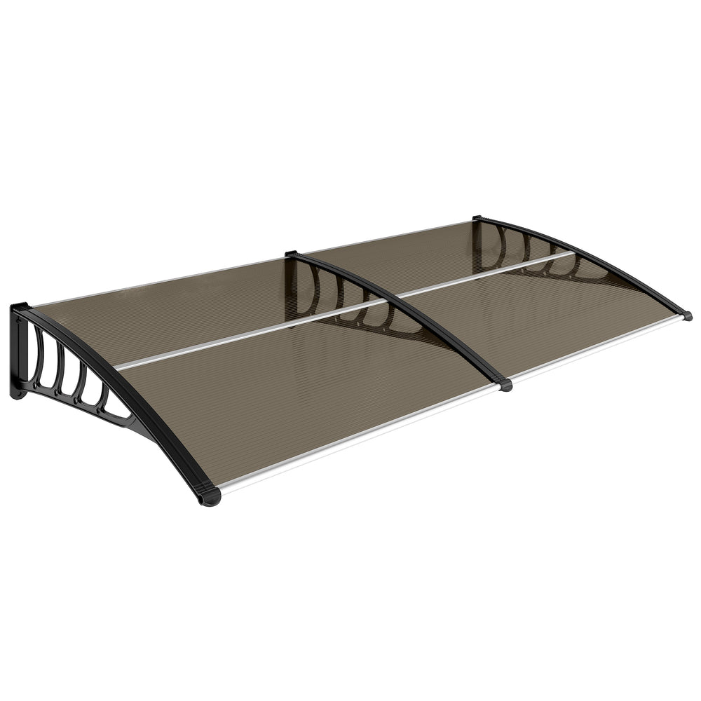 Auvent de porte d'entrée, toit marquise de porte exterieur en polycarbonate et aluminium résistante toit abri protection contre la pluie et UV pour terrasse, balcon, 200 x 96 cm, marron