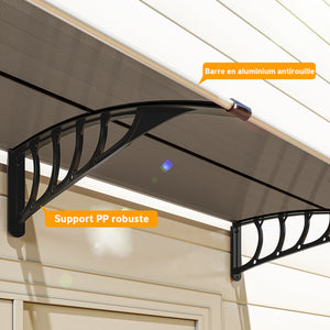 Auvent de porte d'entrée, toit marquise de porte exterieur en polycarbonate et aluminium résistante toit abri protection contre la pluie et UV pour terrasse, balcon, 200 x 96 cm, marron