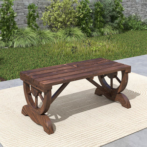 Banc de jardin banc en bois avec siège à lattes, roue décorative, banquette de jardin 2 places structure renforcée stable, banquette extérieure patio terrasse balcon arrière-cour, marron