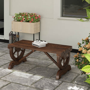 Banc de jardin banc en bois avec siège à lattes, roue décorative, banquette de jardin 2 places structure renforcée stable, banquette extérieure patio terrasse balcon arrière-cour, marron
