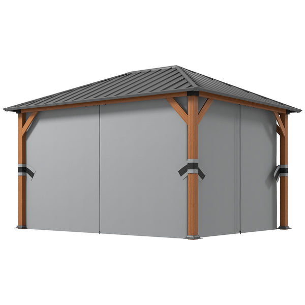 Tonnelle de jardin extérieur 4 x 3 m pavillon de jardin avec toit rigide en métal galvanisé, structure en aluminium, rideaux et moustiquaires, gris et marron