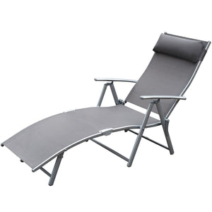 transat Chaise Longue Bain de Soleil Pliable Dossier inclinable Multi-Positions têtière fournie 137L x 64l x 101H cm métal époxy textilène Gris