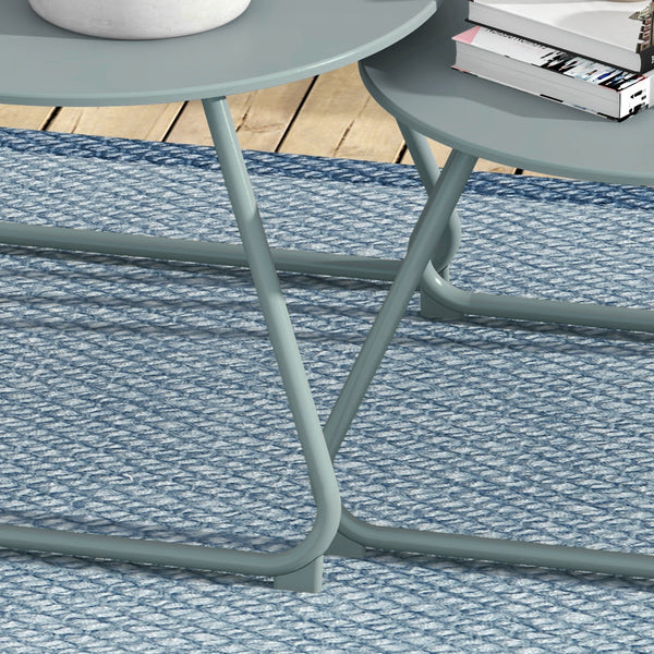 Lot de 2 tables basses rondes gigognes empilables de Jardin métal époxy, Table d'Appoint Stable pour extérieur Ø60 et Ø48 cm, bleu