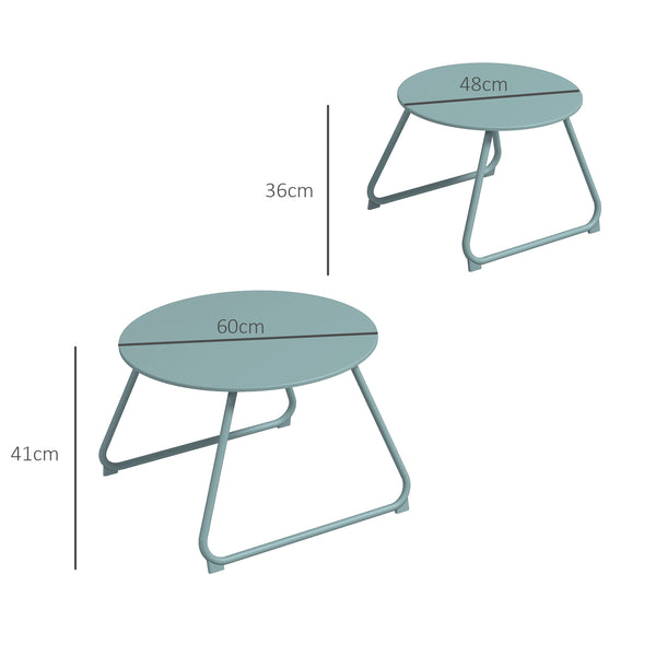 Lot de 2 tables basses rondes gigognes empilables de Jardin métal époxy, Table d'Appoint Stable pour extérieur Ø60 et Ø48 cm, bleu