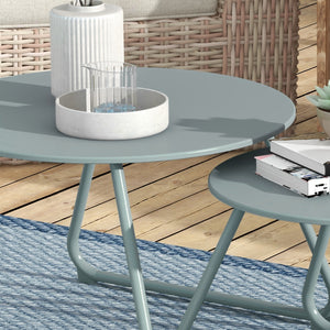 Lot de 2 tables basses rondes gigognes empilables de Jardin métal époxy, Table d'Appoint Stable pour extérieur Ø60 et Ø48 cm, bleu