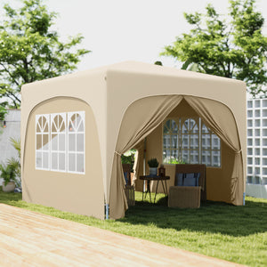 Tonnelle de jardin exterieur 3 x 3 m, tonnelle pliante pop up, hauteur réglable, sac de transport inclus, protection UPF50+, barnum pliant pour camping, festival, patio, sable