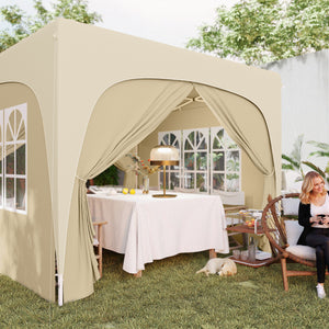 Tonnelle de jardin exterieur 3 x 3 m, tonnelle pliante pop up, hauteur réglable, sac de transport inclus, protection UPF50+, barnum pliant pour camping, festival, patio, sable
