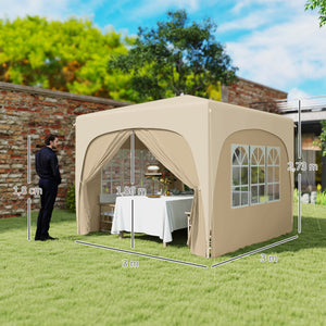 Tonnelle de jardin exterieur 3 x 3 m, tonnelle pliante pop up, hauteur réglable, sac de transport inclus, protection UPF50+, barnum pliant pour camping, festival, patio, sable