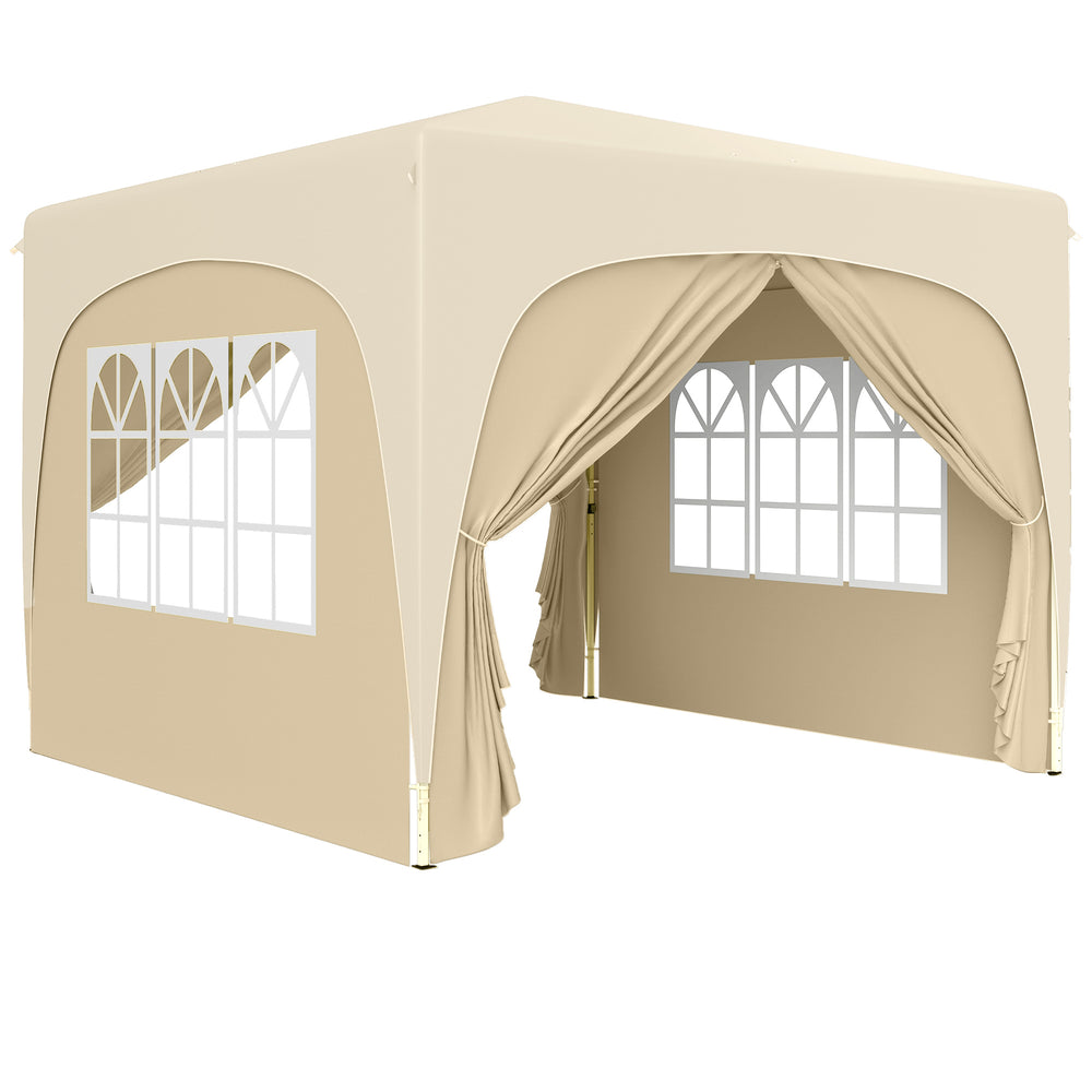 Tonnelle de jardin exterieur 3 x 3 m, tonnelle pliante pop up, hauteur réglable, sac de transport inclus, protection UPF50+, barnum pliant pour camping, festival, patio, sable