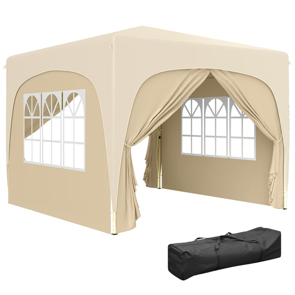 Tonnelle de jardin exterieur 3 x 3 m, tonnelle pliante pop up, hauteur réglable, sac de transport inclus, protection UPF50+, barnum pliant pour camping, festival, patio, sable