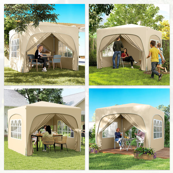 Tonnelle de jardin exterieur 3 x 3 m, tonnelle pliante pop up, hauteur réglable, sac de transport inclus, protection UPF50+, barnum pliant pour camping, festival, patio, sable