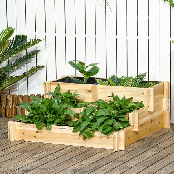 Carré Potager de jardin en Bois massif, Jardinière Surélevé en Escalier 3 Niveaux, 93 x 93 x 35 cm, pour Jardin Balcon Terrasse, effet Bois Naturel