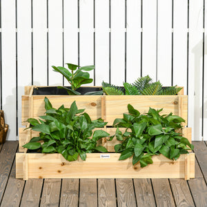 Carré Potager de jardin en Bois massif, Jardinière Surélevé en Escalier 3 Niveaux, 93 x 93 x 35 cm, pour Jardin Balcon Terrasse, effet Bois Naturel
