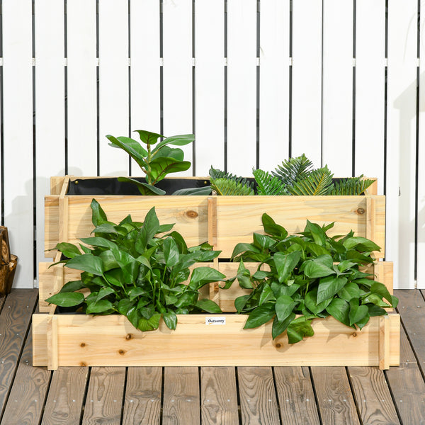 Carré Potager de jardin en Bois massif, Jardinière Surélevé en Escalier 3 Niveaux, 93 x 93 x 35 cm, pour Jardin Balcon Terrasse, effet Bois Naturel