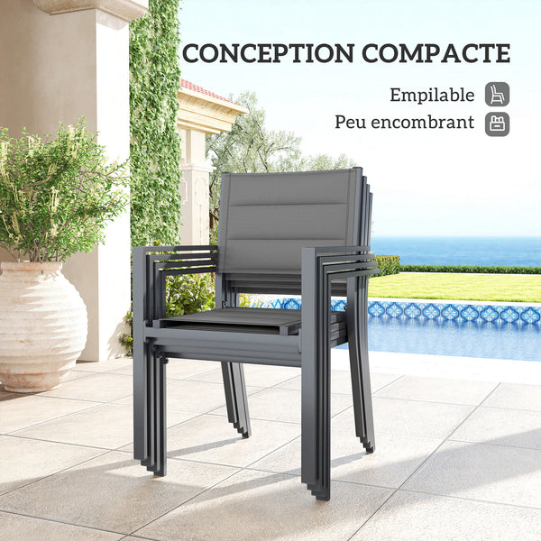 Salon de jardin extérieur en aluminium et textilène table extensible 4 chaises empilables - 4 personnes - dim. table 80/160L x 80l x 75H cm gris