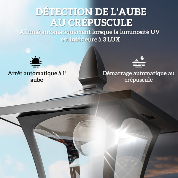 Luminaire extérieur lampadaire sur pied solaire lampadaire lanterne classique LED 40 Lm dim. 18L x 18l x 160H cm noir