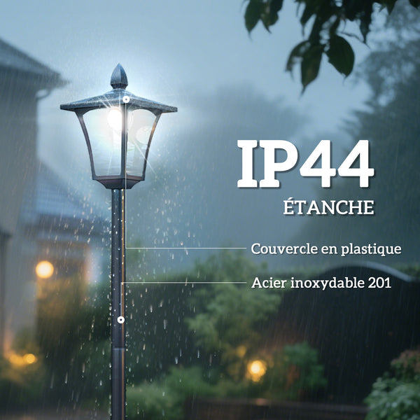 Luminaire extérieur lampadaire sur pied solaire lampadaire lanterne classique LED 40 Lm dim. 18L x 18l x 160H cm noir