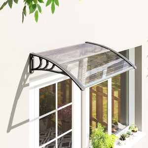 Auvent de porte d'entrée, toit marquise de porte exterieur en polycarbonate et aluminium résistante toit abri protection contre la pluie et UV pour terrasse, balcon, 100 x 75 cm, transparent