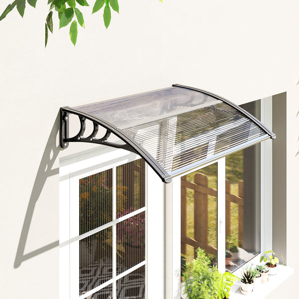 Auvent de porte d'entrée, toit marquise de porte exterieur en polycarbonate et aluminium résistante toit abri protection contre la pluie et UV pour terrasse, balcon, 100 x 75 cm, transparent