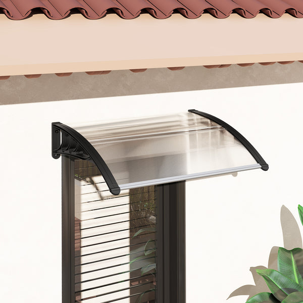 Auvent de porte d'entrée, toit marquise de porte exterieur en polycarbonate et aluminium résistante toit abri protection contre la pluie et UV pour terrasse, balcon, 100 x 75 cm, transparent