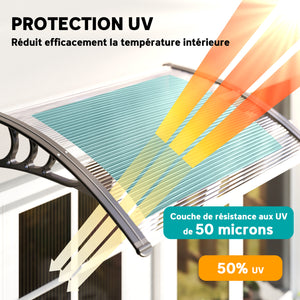 Auvent de porte d'entrée, toit marquise de porte exterieur en polycarbonate et aluminium résistante toit abri protection contre la pluie et UV pour terrasse, balcon, 100 x 75 cm, transparent