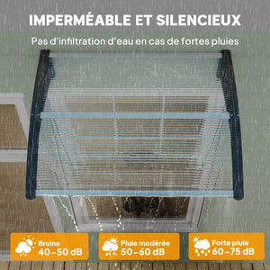 Auvent de porte d'entrée, toit marquise de porte exterieur en polycarbonate et aluminium résistante toit abri protection contre la pluie et UV pour terrasse, balcon, 100 x 75 cm, transparent