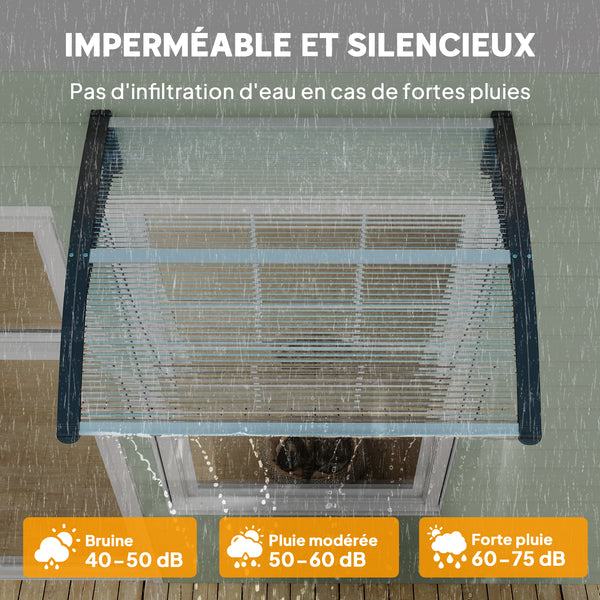 Auvent de porte d'entrée, toit marquise de porte exterieur en polycarbonate et aluminium résistante toit abri protection contre la pluie et UV pour terrasse, balcon, 100 x 75 cm, transparent